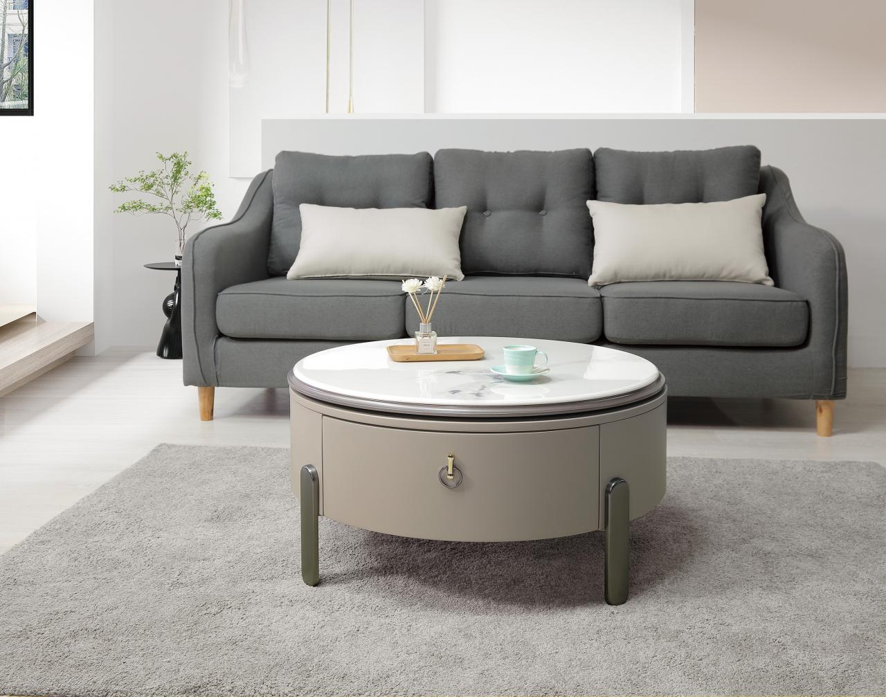 法蘭石面旋轉升降茶几