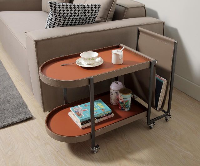 巴斯特雙層馬鞍皮推車茶几